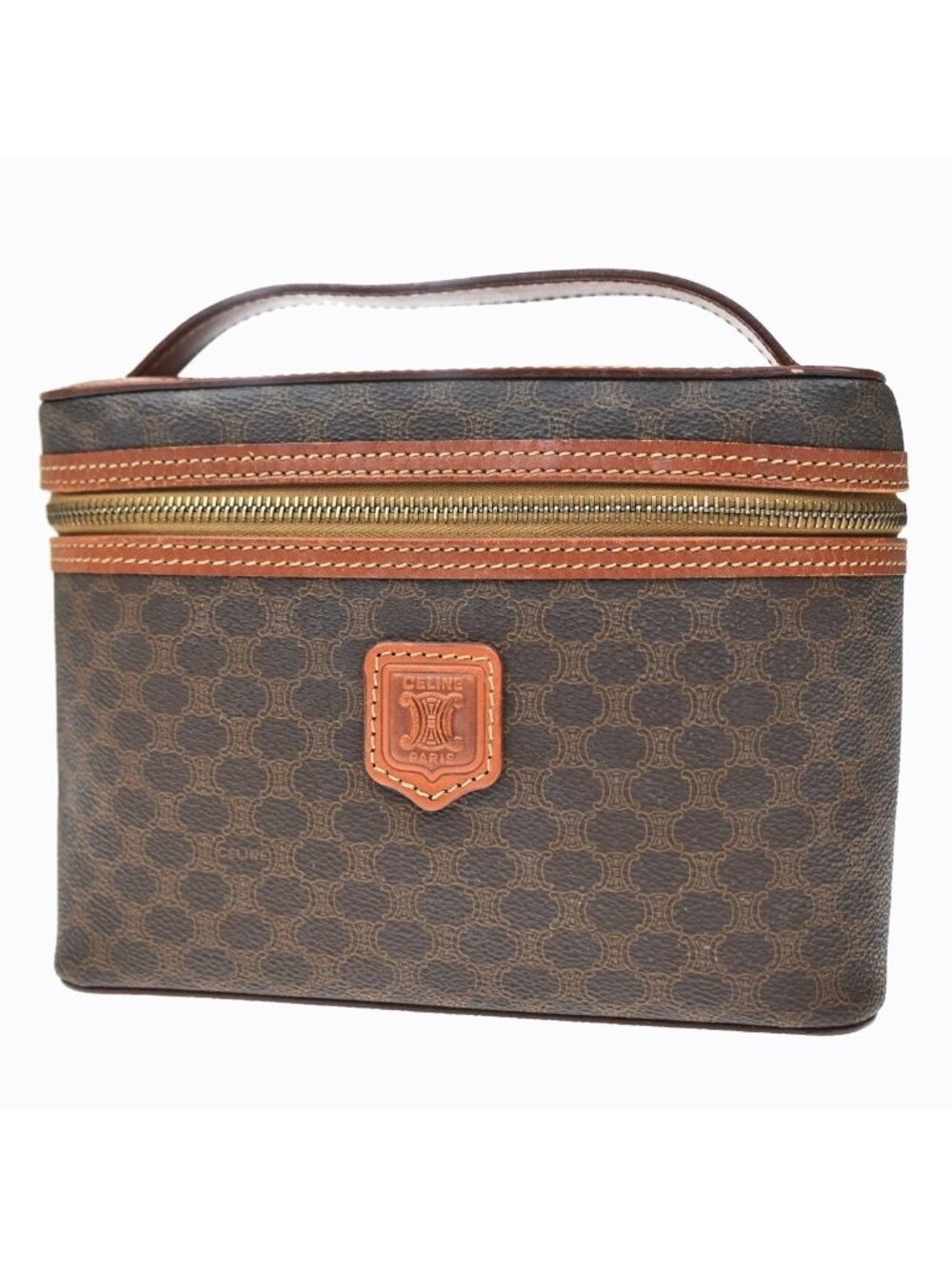 Celine Macadam Vanity Bag Handbag Brown Leather